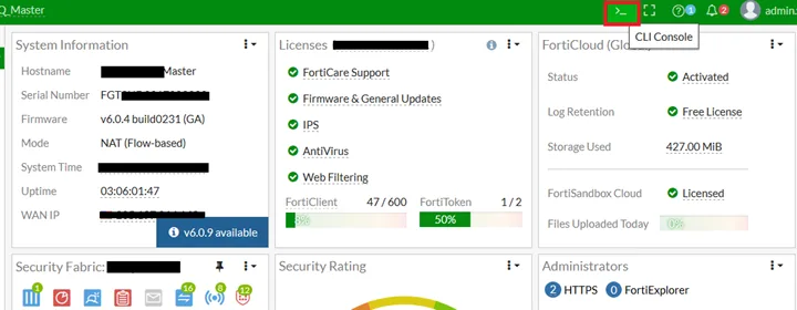 FortiGate dashboard