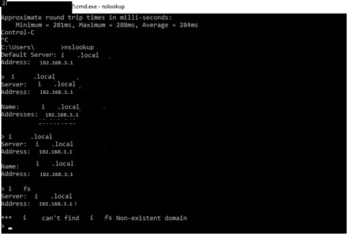 Command prompt showing nslookup output