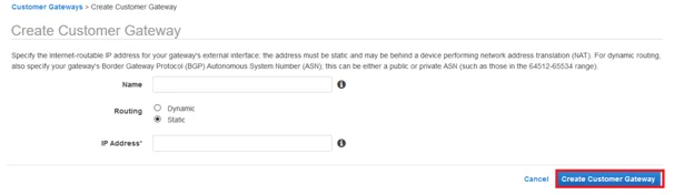 IP Address and click Create Customer Gateway