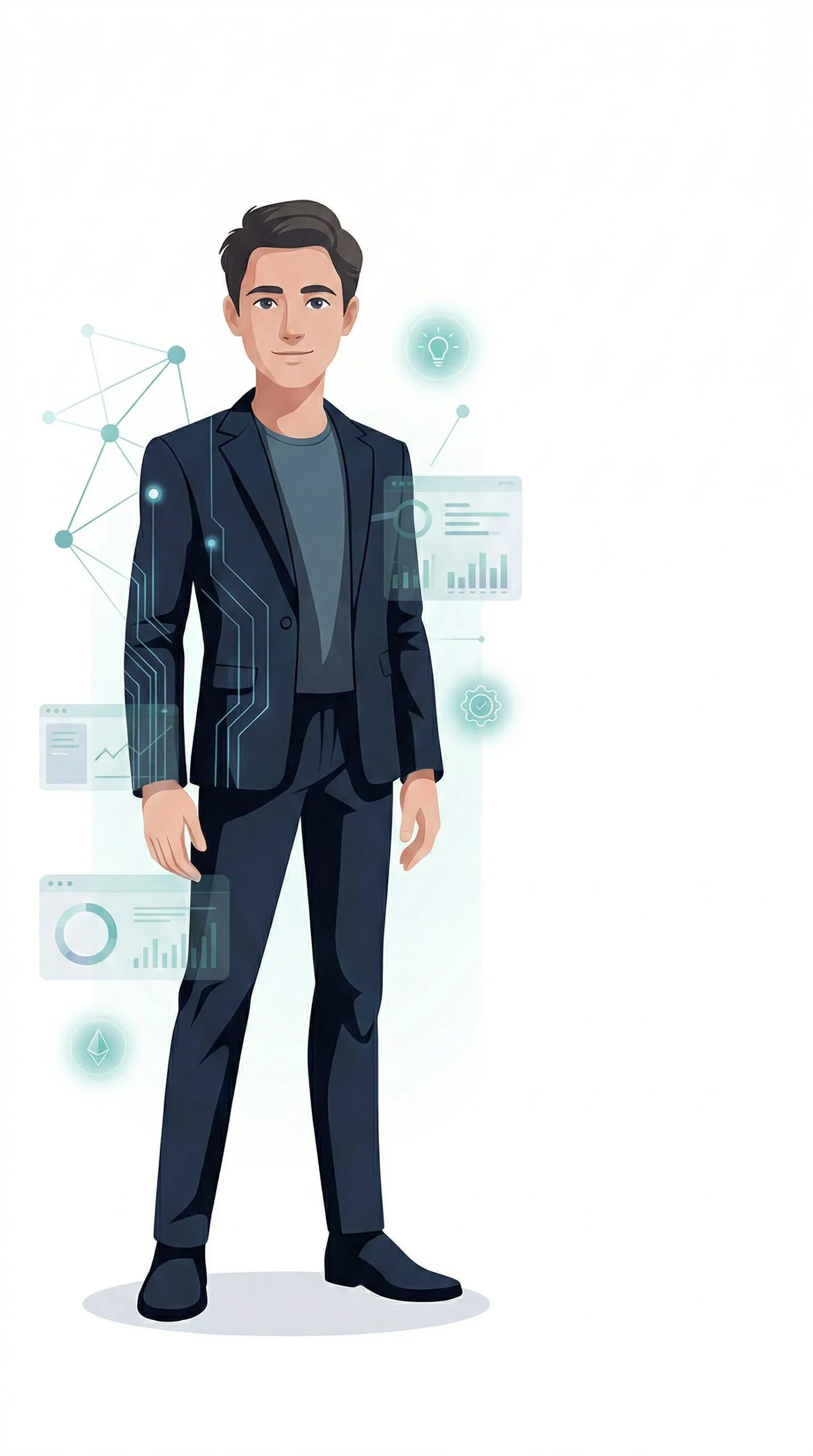 Illustration of an IT professional surrounded by monitoring dashboards