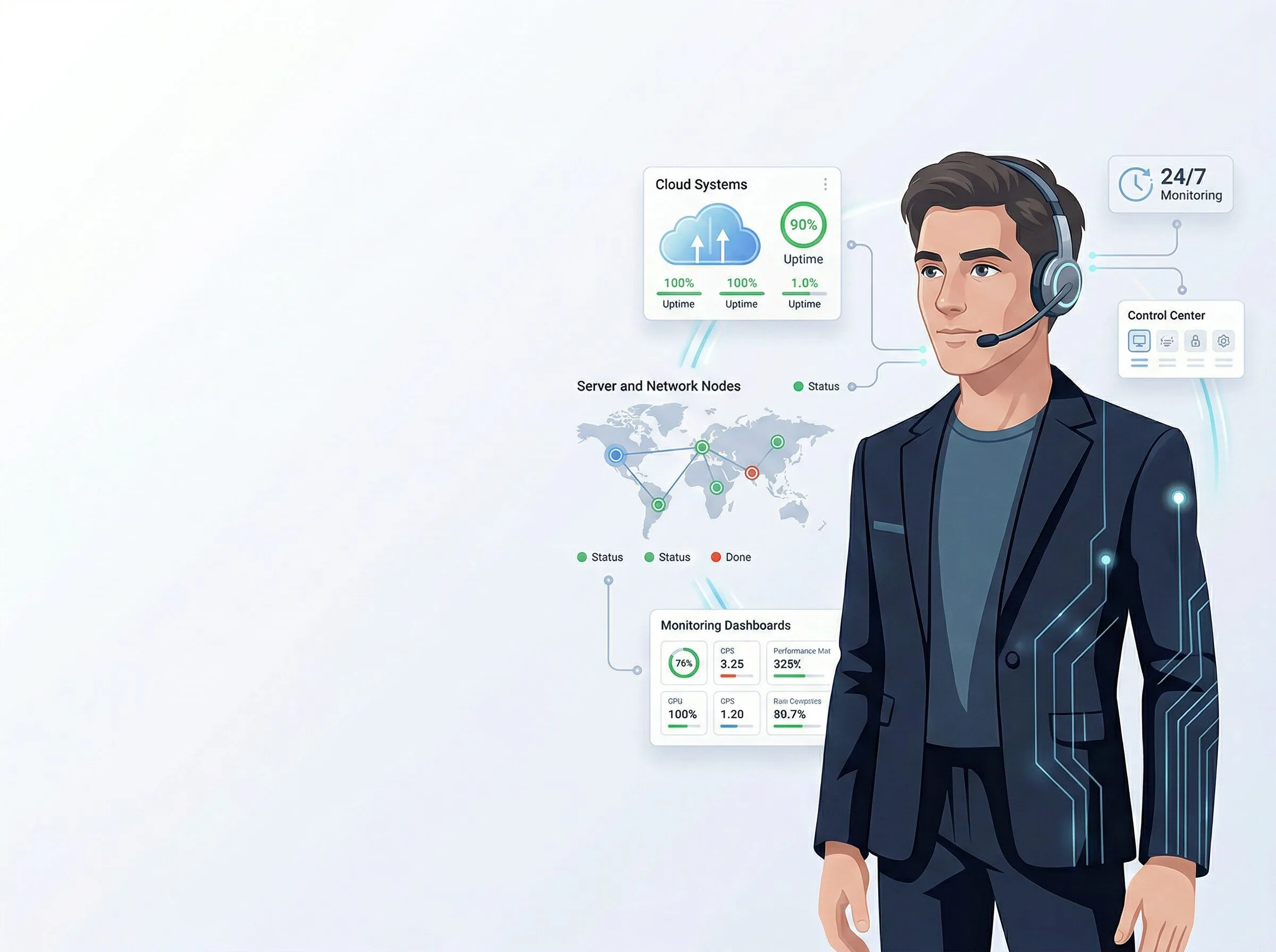 Illustration of 24/7 global support coverage